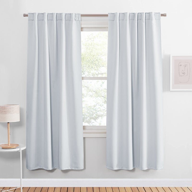 PONY DANCE Window Curtain Panels - Room Darkening Energy Saving Curtains for Kitchen/Bedroom with Back Tab Home Decor, 42 Wide by 63 Inches Long, Greyish White, 2 Pieces - Image 1